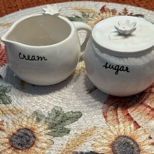 Rae Dunn White rare flower Ceramic Cream and Sugar Set